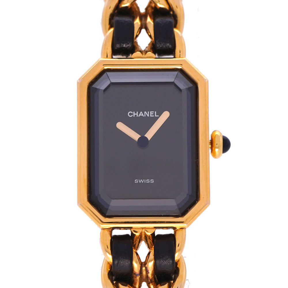 美品 シャネル プルミエール  Lサイズ H0001 クオーツ 腕時計 ゴールド/ブラック 黒文字盤 0067【中古】CHANEL レディース