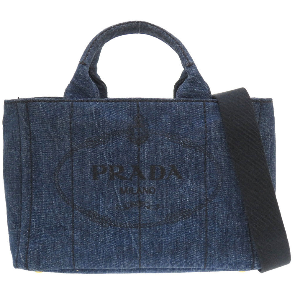 美品 プラダ カナパ デニム ブルー 2WAY ハンドバッグ バッグ 青 0088 【中古】 PRADA