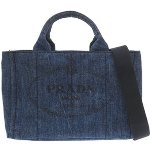 美品 プラダ カナパ デニム ブルー 2WAY ハンドバッグ バッグ 青 0088 【中古】 PRADA