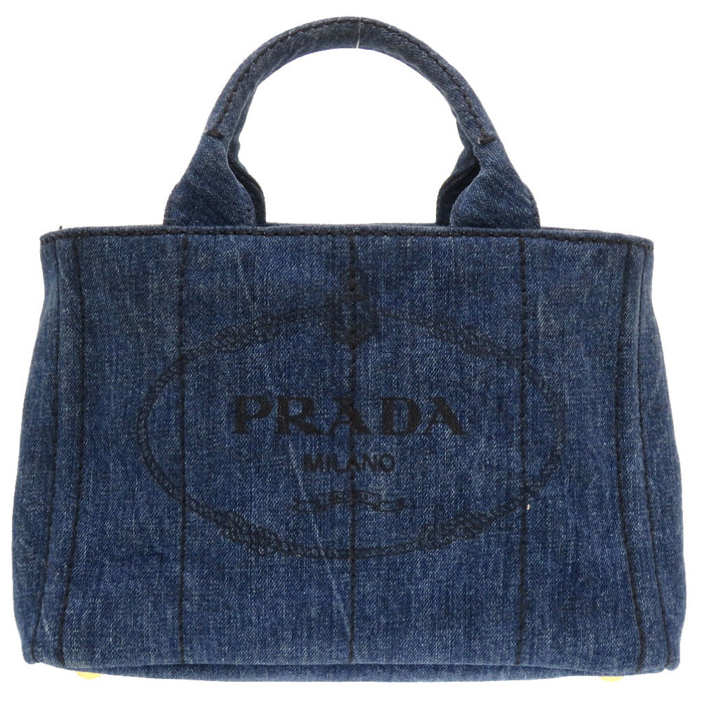 美品 プラダ カナパ デニム ブルー 2WAY ハンドバッグ バッグ 青 0088 【中古】 PRADA