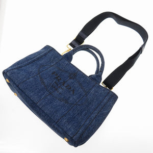美品 プラダ カナパ デニム ブルー 2WAY ハンドバッグ バッグ 青 0088 【中古】 PRADA