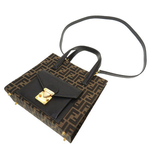 美品 フェンディ ズッカ レザー キャンバス ブラウン ブラック 2WAY ハンドバッグ バッグ 茶 0090 【中古】 FENDI