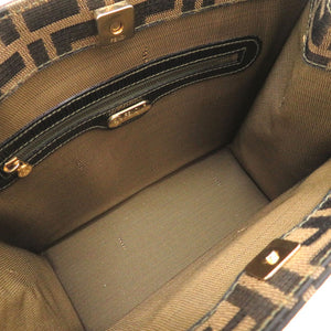 美品 フェンディ ズッカ レザー キャンバス ブラウン ブラック 2WAY ハンドバッグ バッグ 茶 0090 【中古】 FENDI
