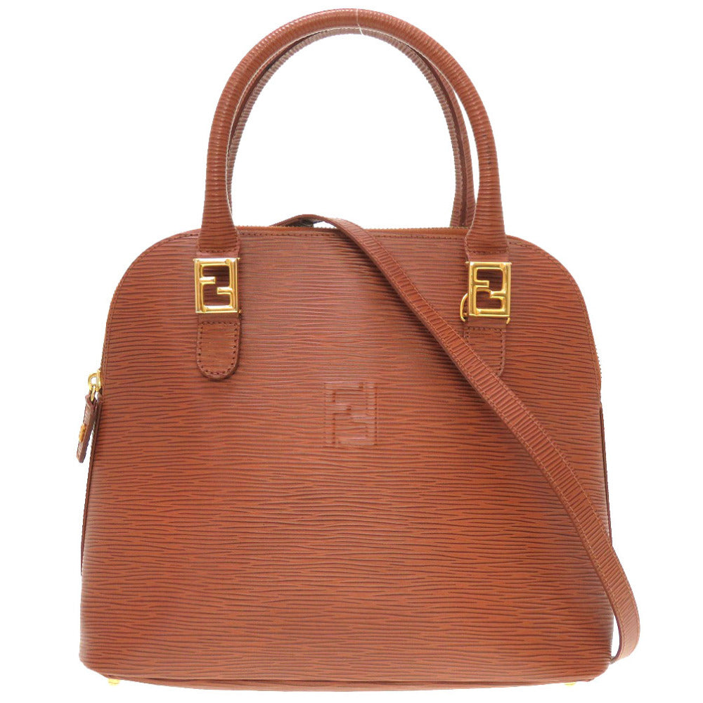 美品 フェンディ ヴィンテージ レザー ブラウン ロゴ金具 ゴールド金具 ハンドバッグ バッグ 茶 0092 【中古】 FENDI