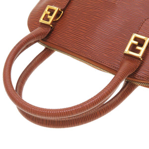 美品 フェンディ ヴィンテージ レザー ブラウン ロゴ金具 ゴールド金具 ハンドバッグ バッグ 茶 0092 【中古】 FENDI