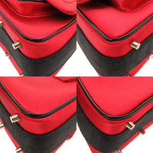 美品 クリスチャン ディオール ラインストーン サテン ストーン レッド ロゴ ハンドバッグ バッグ 赤 0104 【中古】 Christian Dior