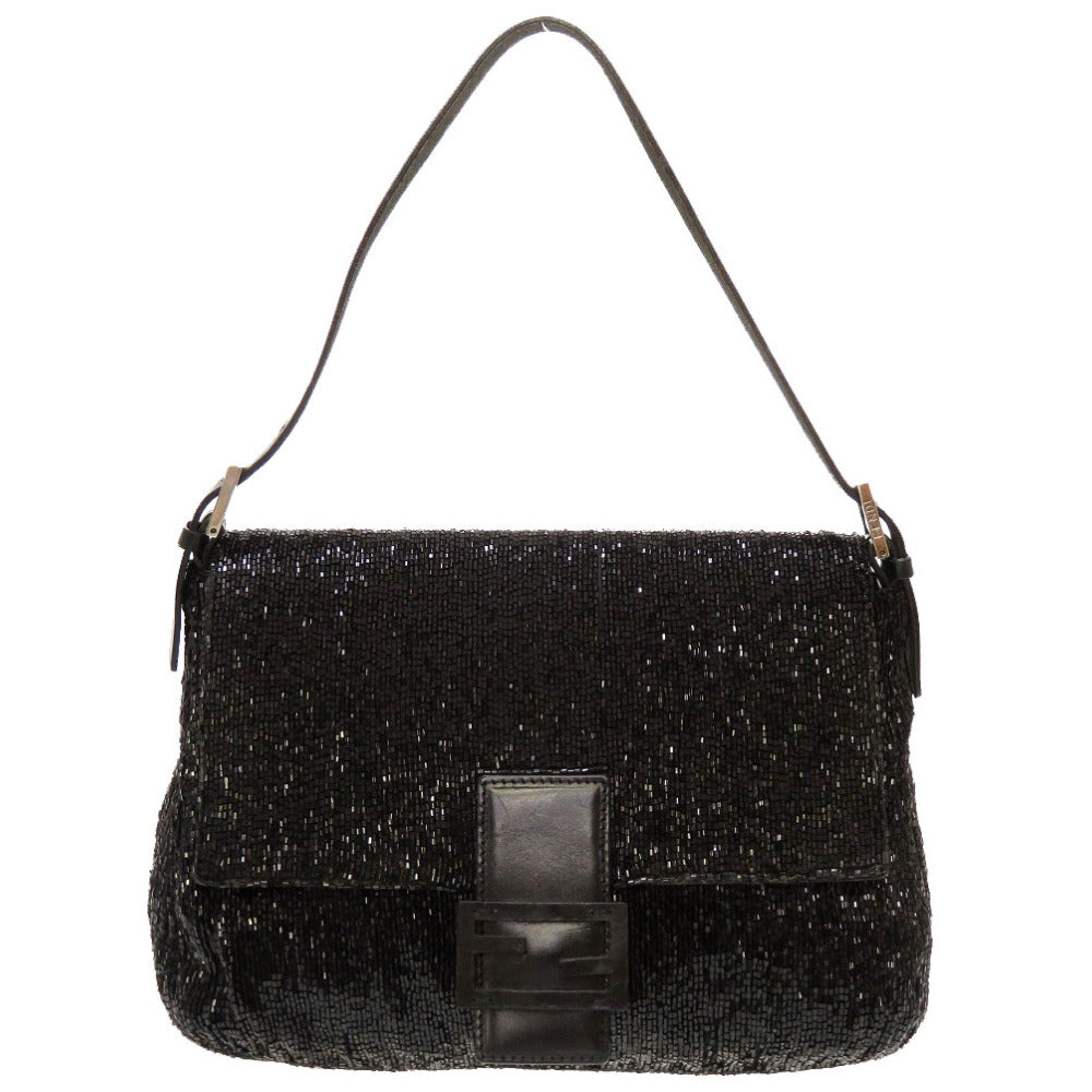 フェンディ マンマバケット ビーズ レザー ブラック ハンドバッグ バッグ 黒 0106 【中古】 FENDI