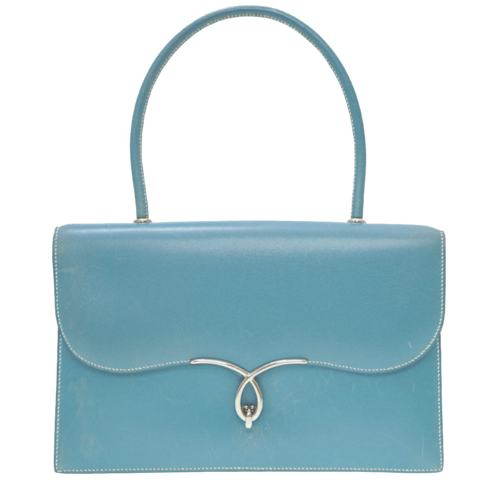 エルメス ボックスカーフ ブルージーン ヴィンテージ ハンドバッグ □C刻印 青 0110【中古】HERMES