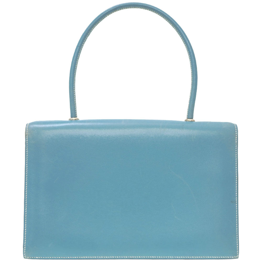 エルメス ボックスカーフ ブルージーン ヴィンテージ ハンドバッグ □C刻印 青 0110【中古】HERMES