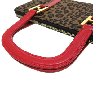 美品 フェンディ レオパード 柄 キャンバス レザー ブラウン トラベルバッグ ハンドバッグ 茶 0127 【中古】 FENDI