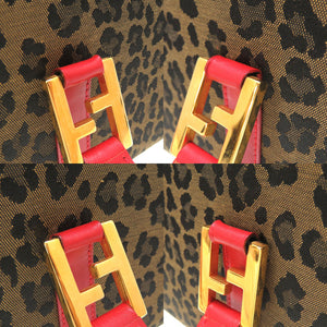 美品 フェンディ レオパード 柄 キャンバス レザー ブラウン トラベルバッグ ハンドバッグ 茶 0127 【中古】 FENDI