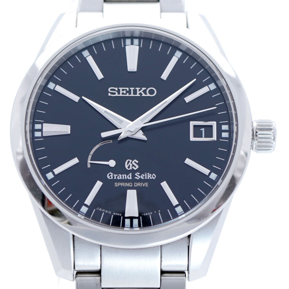 美品 セイコー グランドセイコー パワーリザーブ デイト スプリングドライプ SBGA101 / 9R65-0BM0 腕時計 SS ブラック 黒文字盤 0003【中古】SEIKO メンズ