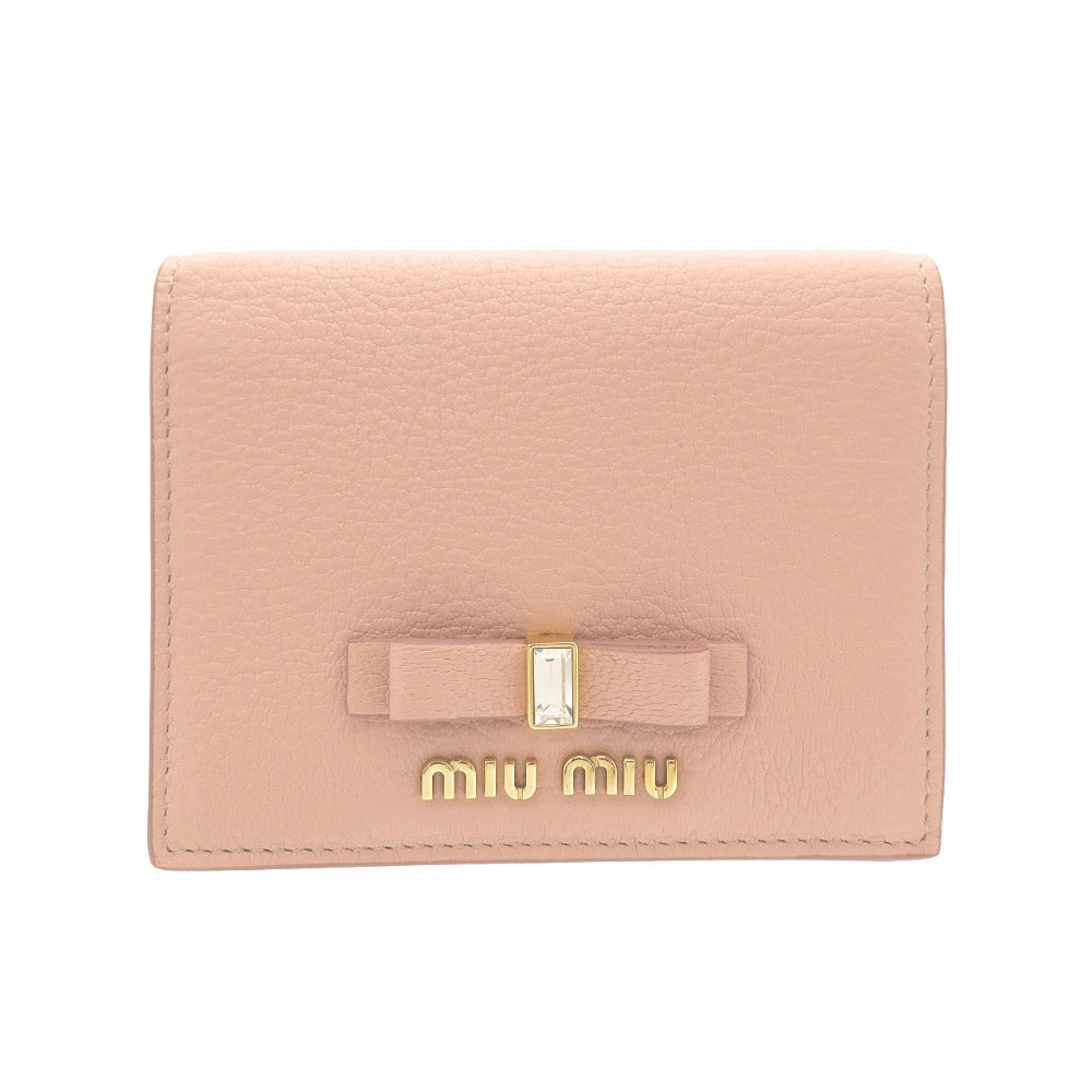未使用品 ミュウミュウ コンパクト財布 ５MV204 二つ折り財布 レザー ピンク 0007【中古】MIUMIU レディース