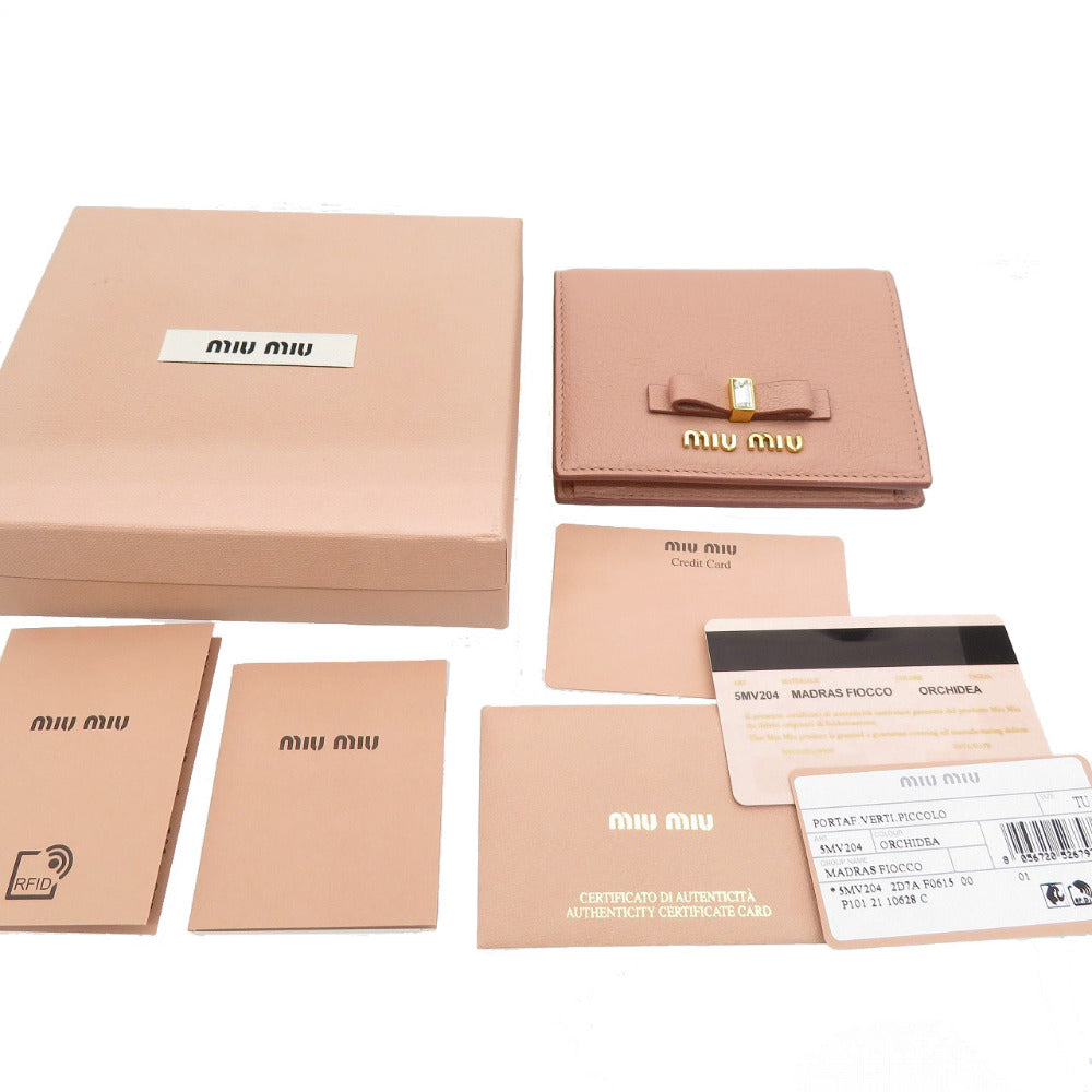 未使用品 ミュウミュウ コンパクト財布 ５MV204 二つ折り財布 レザー ピンク 0007【中古】MIUMIU レディース
