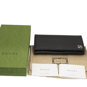 未使用 グッチ GG レザー ブラック 481727 長財布 財布 黒 0008【中古】GUCCI メンズ