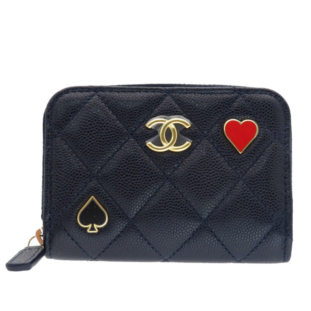 新品同様 シャネル コインケース ハート スペード ココマーク AP3082 コインケース キャビアスキン ネイビー 紺 0009【中古】CHANEL レディース
