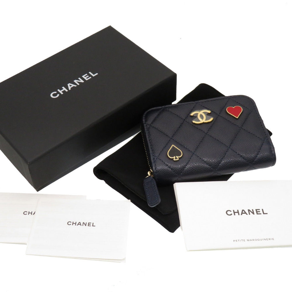 新品同様 シャネル コインケース ハート スペード ココマーク AP3082 コインケース キャビアスキン ネイビー 紺 0009【中古】CHANEL レディース