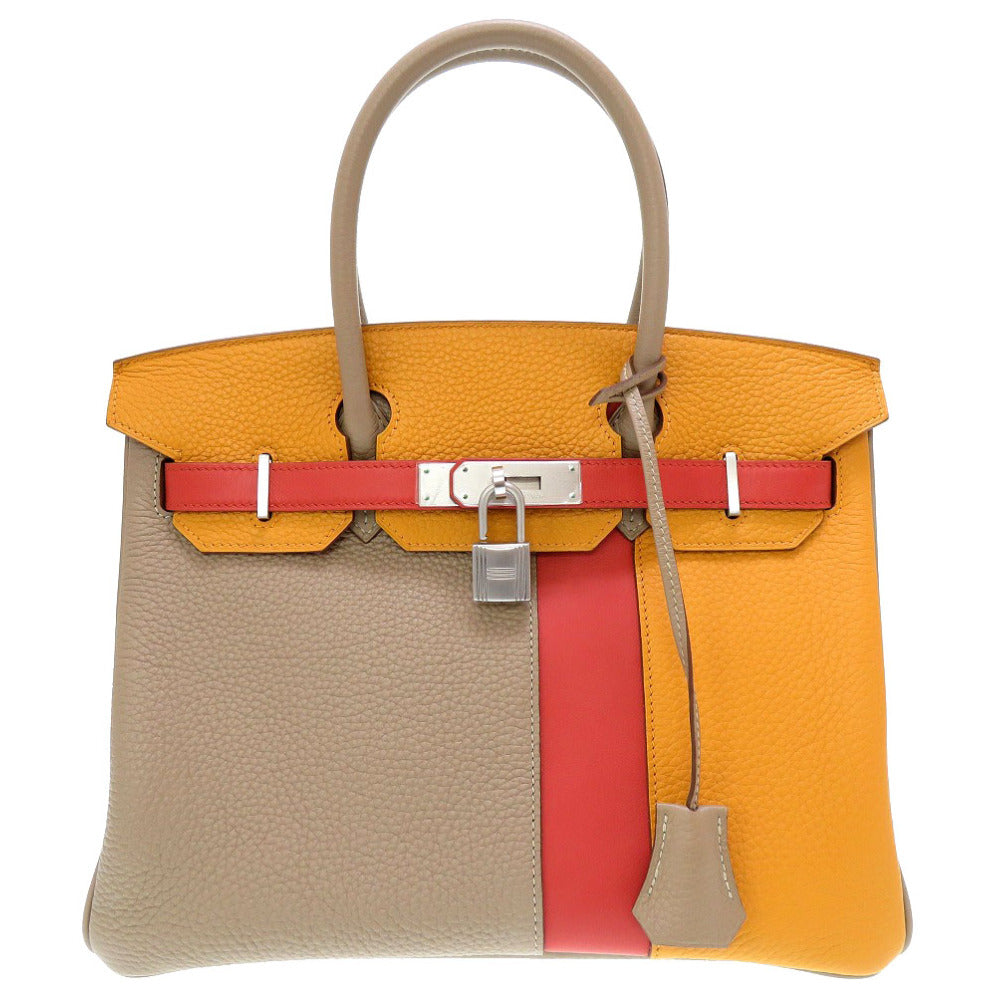 未使用 エルメス バーキンカザック30 トリヨンクレマンス ヴォ―スイフト トゥルティエールグレー サンギーヌ ムタード マットシルバー金具 □P刻印 ハンドバッグ 0082 【中古】 HERMES バーキン30