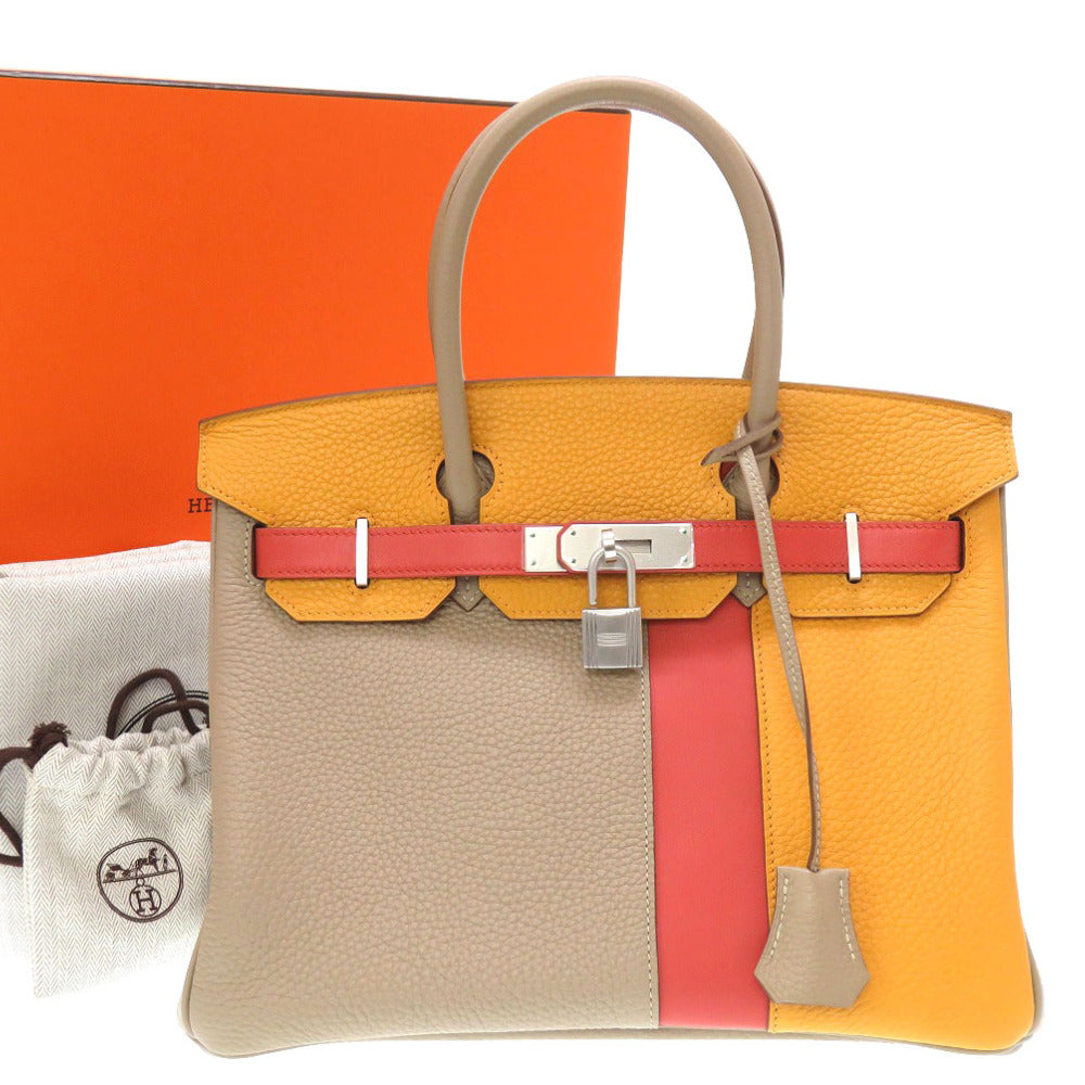 未使用 エルメス バーキンカザック30 トリヨンクレマンス ヴォ―スイフト トゥルティエールグレー サンギーヌ ムタード マットシルバー金具 □P刻印 ハンドバッグ 0082 【中古】 HERMES バーキン30