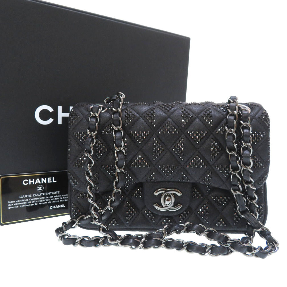 未使用 シャネル ミニマトラッセ レザー ブラック スタッズ ショルダーバッグ バッグ 黒 0017 【中古】 CHANEL スモール