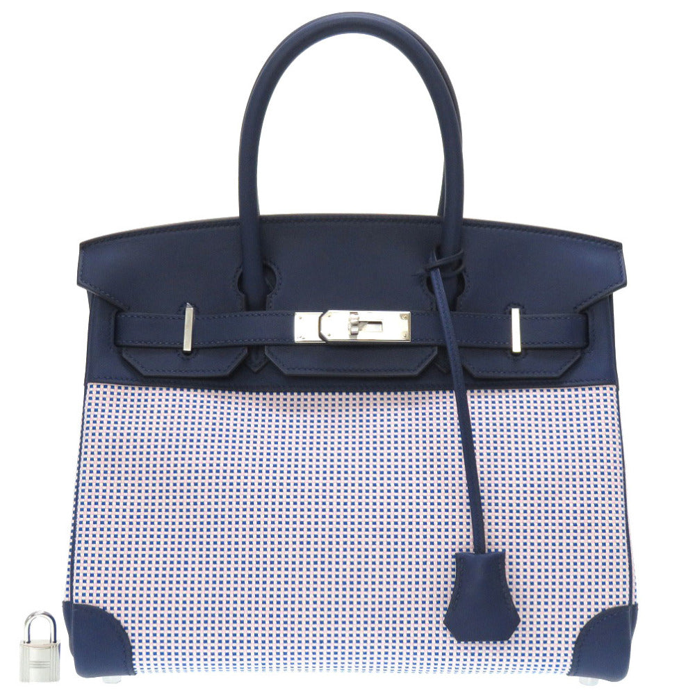 未使用 エルメス バーキン30 トワルキャドリーユ ヴォ―スイフト ブルーサフィール エクリュ モーヴ ブルービル シルバー金具 B刻印(2023年製) ハンドバッグ バッグ 青 0018 【中古】 HERMES