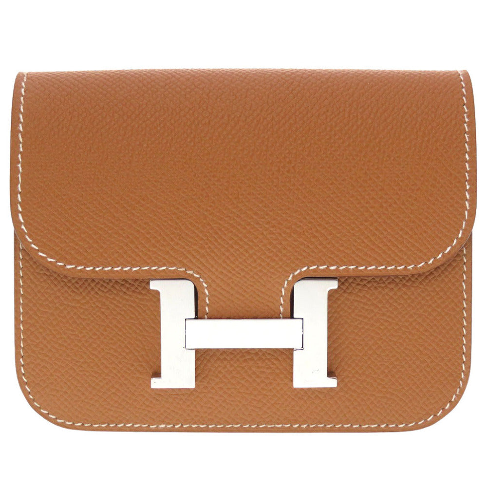 美品 エルメス コンスタンス スリム ヴォーエプソン ゴールド シルバー金具 U刻印(2022年製) 二つ折り財布 財布 茶 0031 【中古】 HERMES