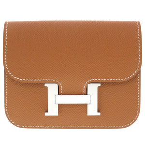 美品 エルメス コンスタンス スリム ヴォーエプソン ゴールド シルバー金具 U刻印(2022年製) 二つ折り財布 財布 茶 0031 【中古】 HERMES