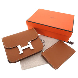 美品 エルメス コンスタンス スリム ヴォーエプソン ゴールド シルバー金具 U刻印(2022年製) 二つ折り財布 財布 茶 0031 【中古】 HERMES
