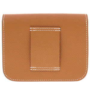 美品 エルメス コンスタンス スリム ヴォーエプソン ゴールド シルバー金具 U刻印(2022年製) 二つ折り財布 財布 茶 0031 【中古】 HERMES