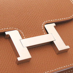 美品 エルメス コンスタンス スリム ヴォーエプソン ゴールド シルバー金具 U刻印(2022年製) 二つ折り財布 財布 茶 0031 【中古】 HERMES