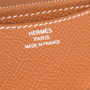 美品 エルメス コンスタンス スリム ヴォーエプソン ゴールド シルバー金具 U刻印(2022年製) 二つ折り財布 財布 茶 0031 【中古】 HERMES