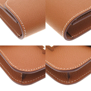 美品 エルメス コンスタンス スリム ヴォーエプソン ゴールド シルバー金具 U刻印(2022年製) 二つ折り財布 財布 茶 0031 【中古】 HERMES