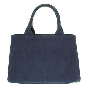 プラダ カナパ ミニ 1BG439 ショルダー トートバッグ キャンバス ネイビー ストライプ 0036【中古】PRADA ストラップ付