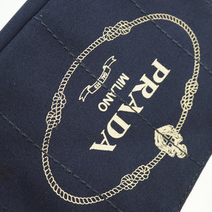 プラダ カナパ ミニ 1BG439 ショルダー トートバッグ キャンバス ネイビー ストライプ 0036【中古】PRADA ストラップ付