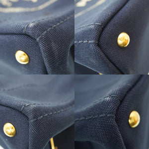 プラダ カナパ ミニ 1BG439 ショルダー トートバッグ キャンバス ネイビー ストライプ 0036【中古】PRADA ストラップ付