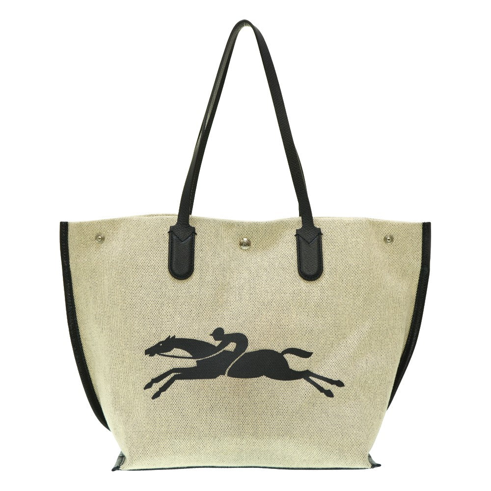 美品 ロンシャン ロゾ トートバッグ キャンバス/レザー エクリュ 0053【中古】LONGCHAMP