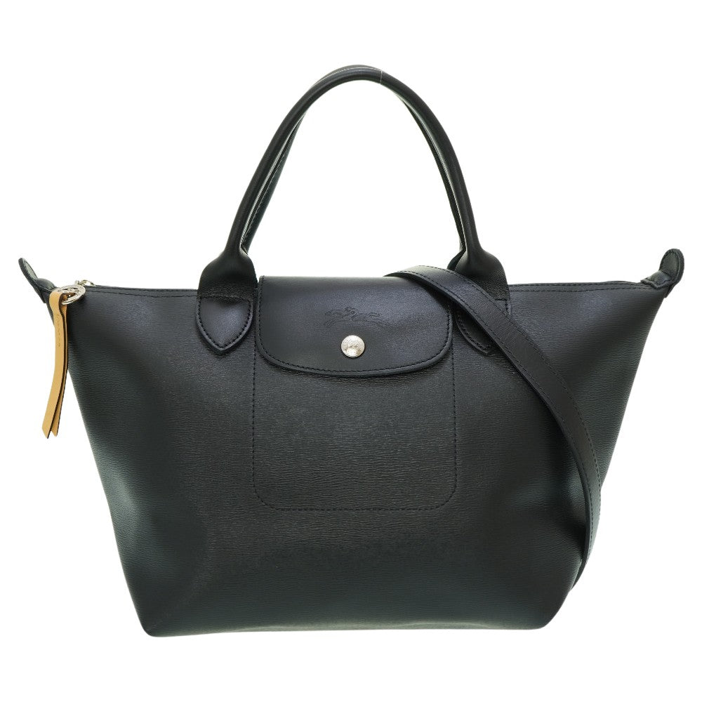 新品同様 ロンシャン プリアージュ トートバッグ コーティングキャンバス ブラック ショルダーストラップ付 黒 0054【中古】LONGCHAMP