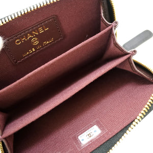 新品同様 シャネル ラウンドファスナー ジップ コインケース コインケース ラムスキン ブラック G金具 黒 0059【中古】CHANEL