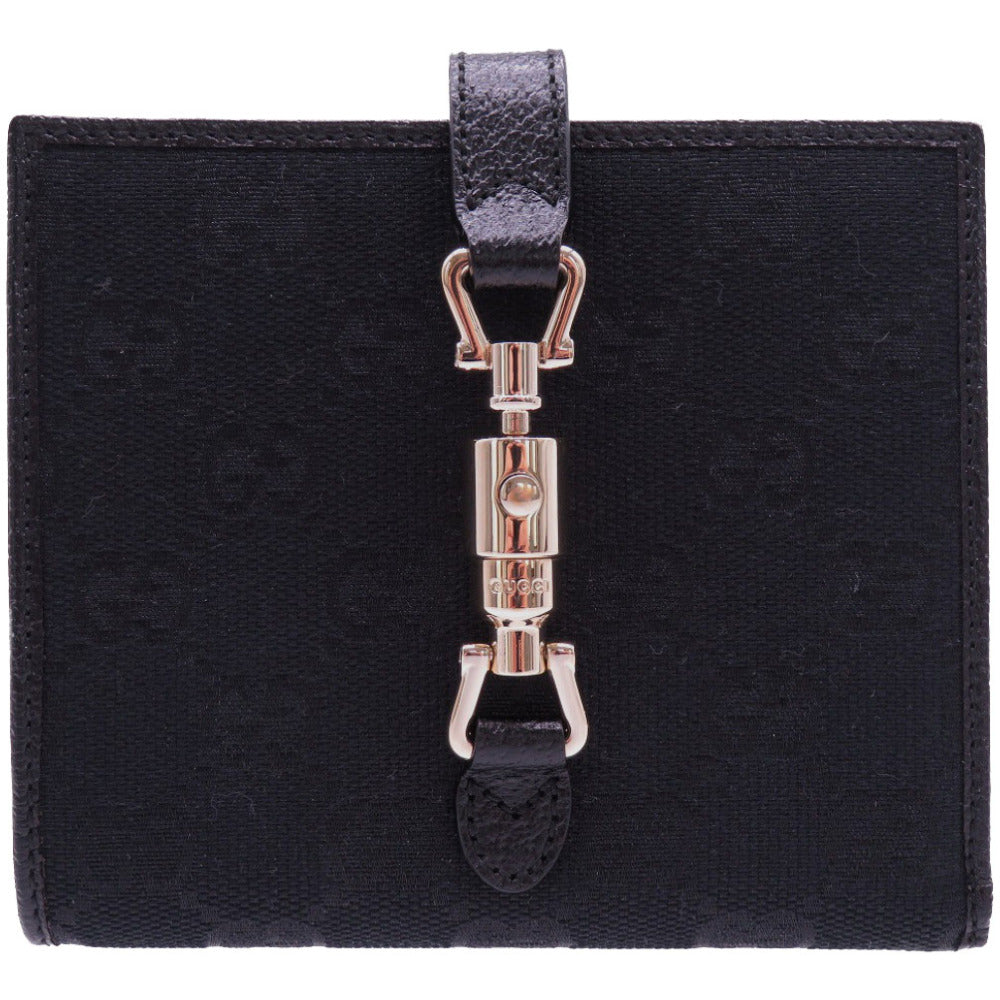 新品同様 グッチ ジャッキー GGキャンバス ブラック 141435 Wホック 二つ折り財布 黒 0063 【中古】 GUCCI