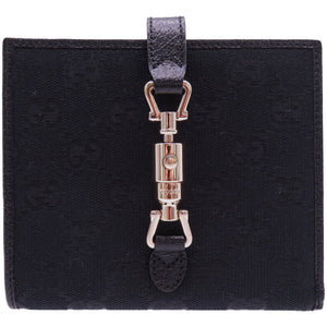 新品同様 グッチ ジャッキー GGキャンバス ブラック 141435 Wホック 二つ折り財布 黒 0063 【中古】 GUCCI