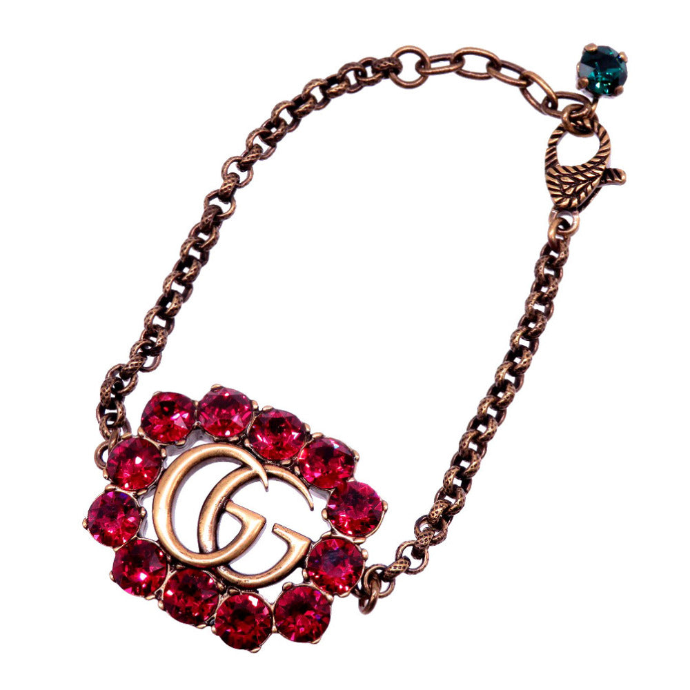 新品同様 グッチ ダブルG GG ラインストーン レッド ブレスレット アクセサリー 0065 【中古】 GUCCI