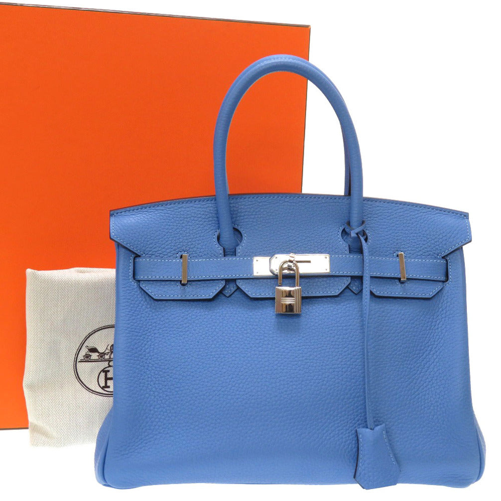 新品同様 エルメス バーキン30 トリヨンクレマンス ブルーパラダイス シルバー金具 □R刻印 ハンドバッグ バッグ 青 0072 【中古】 HERMES