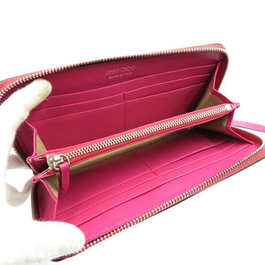 未使用 ジミーチュウ ピッパ レザー シルバー金具 ピンク ラウンドファスナー 長財布 0073【中古】JIMMY  CHOO