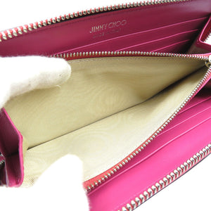 未使用 ジミーチュウ ピッパ レザー シルバー金具 ピンク ラウンドファスナー 長財布 0073【中古】JIMMY  CHOO
