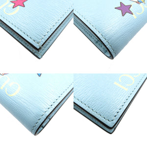 未使用 グッチ レインボー＆スター ばなにゃ 701009 レザー ゴールド金具 ブルー 二つ折り財布 0074【中古】GUCCI