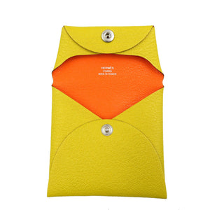 未使用 エルメス バスティア ヴェルソ シェブルミゾル シルバー金具 クミン オレンジミニアン イエロー コインケース 0081【中古】HERMES