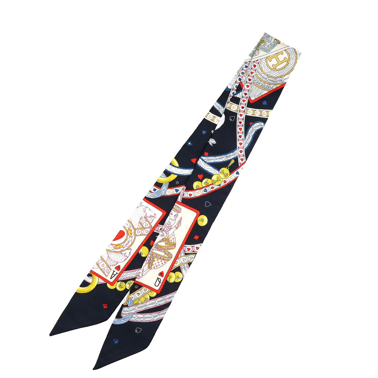 新品同様 エルメス ツイリー ビジューピケ ハートのクイーン シルク ノワール ルージュ オール スカーフ 0083【中古】HERMES