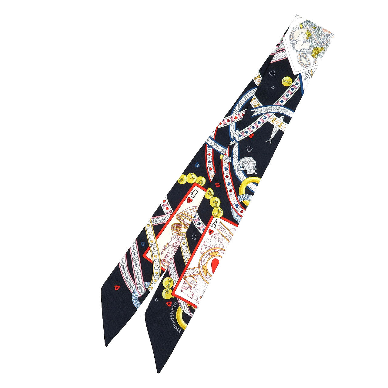 新品同様 エルメス ツイリー ビジューピケ ハートのクイーン シルク ノワール ルージュ オール スカーフ 0083【中古】HERMES