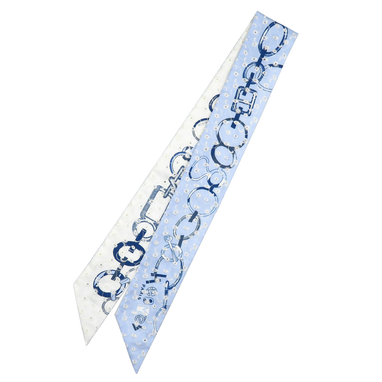 美品 エルメス ツイリー ド・レ・ブックル イングリッシュ エンブロイダリー シルク ブルー ブラン マリン スカーフ 0084【中古】HERMES