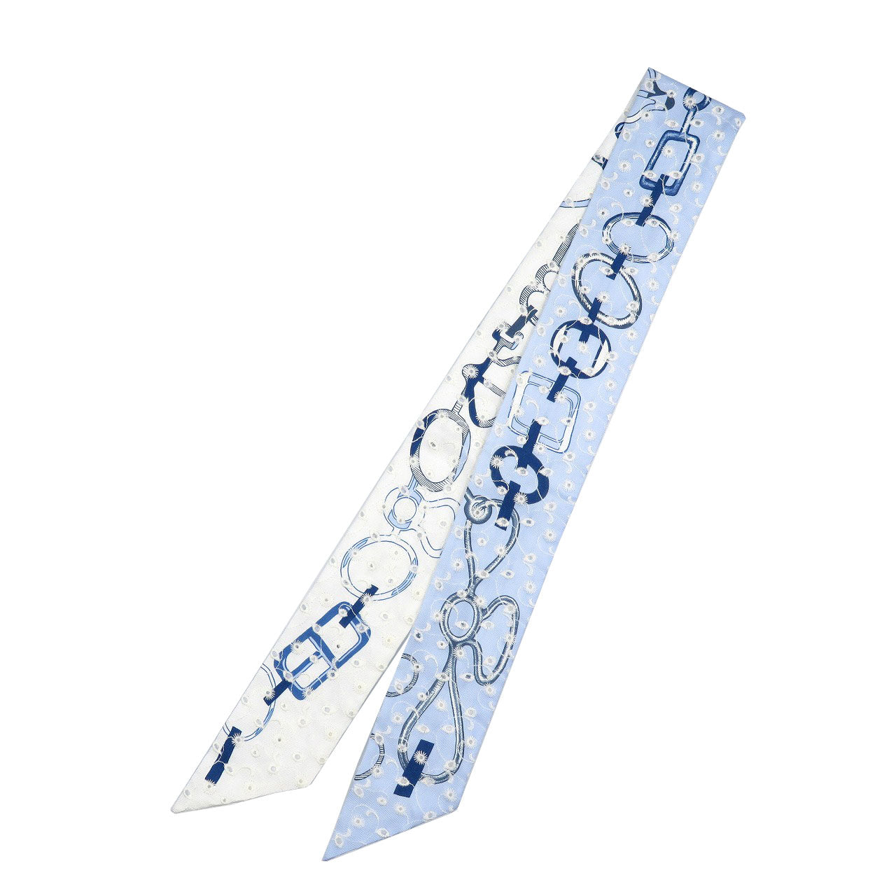 美品 エルメス ツイリー ド・レ・ブックル イングリッシュ エンブロイダリー シルク ブルー ブラン マリン スカーフ 0084【中古】HERMES